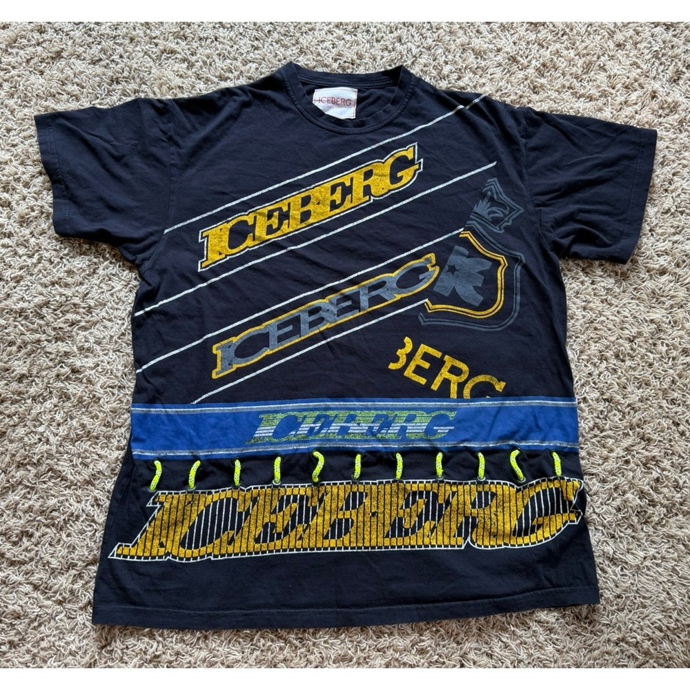 Iceberg BLACK Tape Graphic T-Shirt, US XL